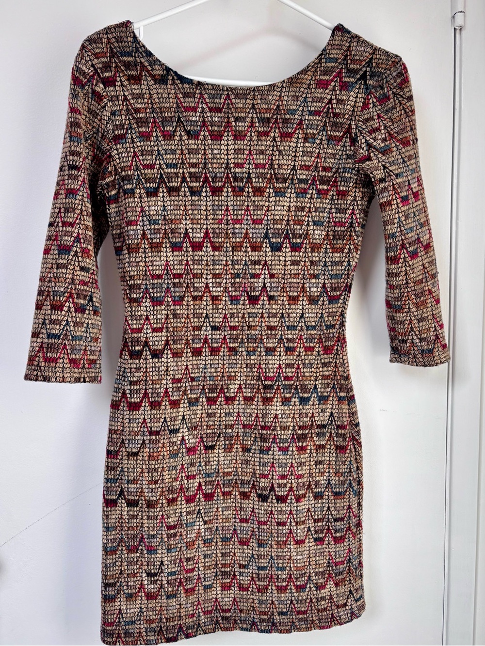 Willow & Clay Beige Chevron Knit Dress with Multi Accent